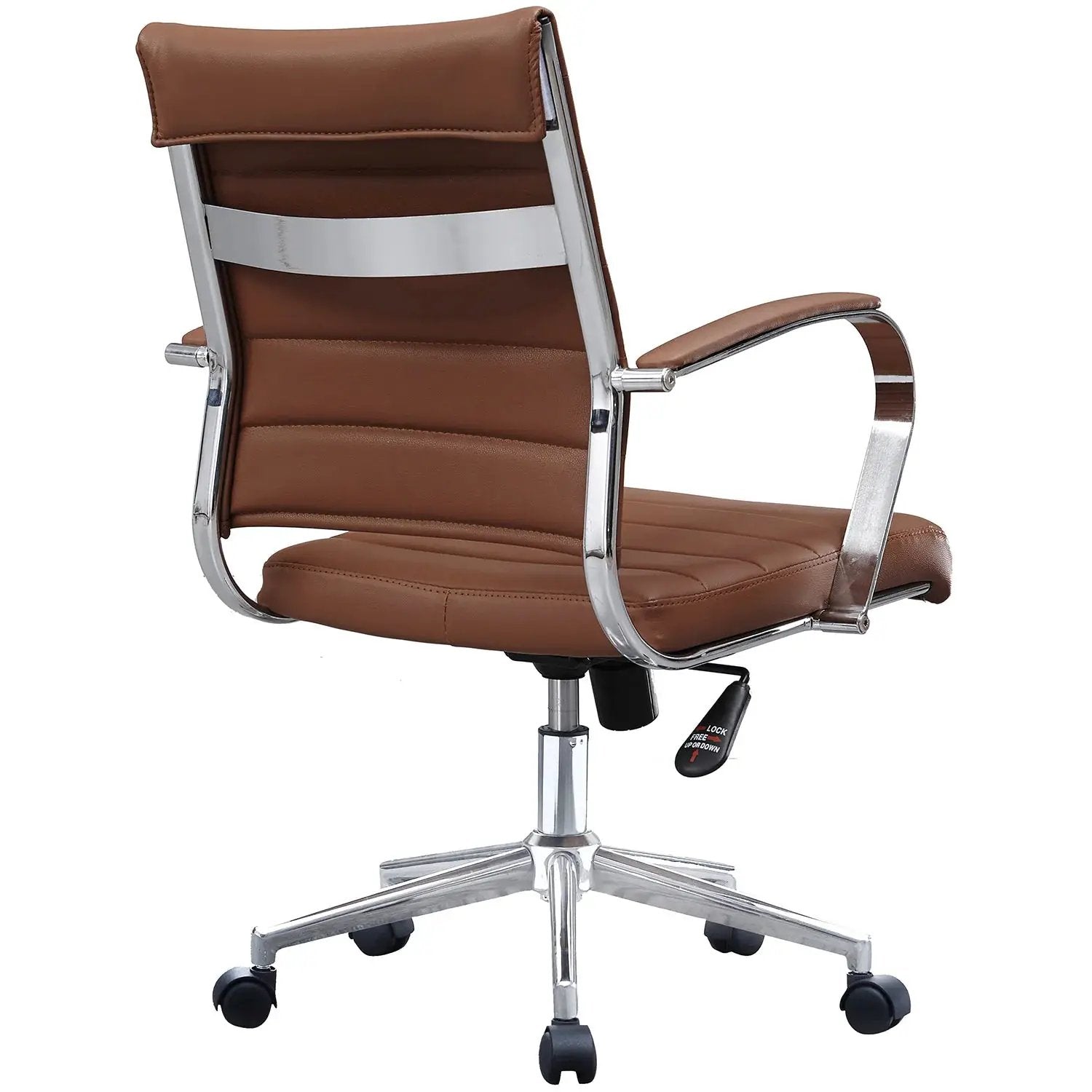 Black Office Chairs Mid Back Ribbed PU Leather Executive Task Work Conference with Arms Wheels Tilt Swivel Rolling