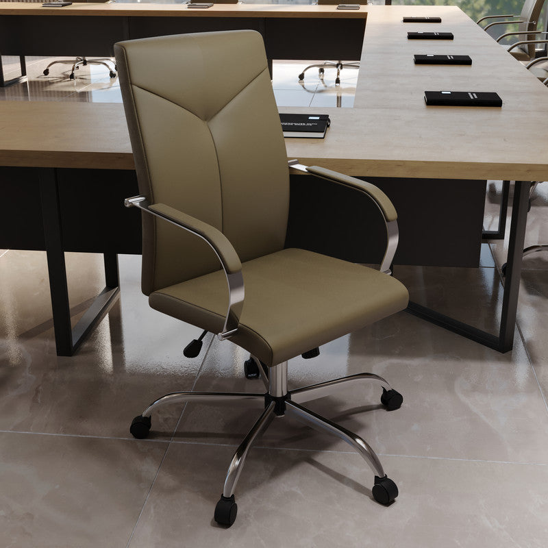 20 PCS Sonora Ergonomic High-Back Leather Desk Office Chair with Chrome Base and Tilt for Home Office - Olive Green