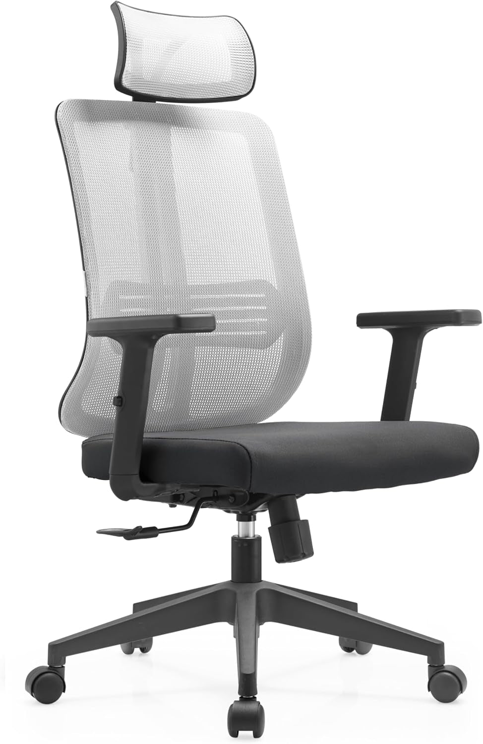 Leisuremod Office Chair, Adjustable Height Arm & Headrest, Upholstered Black Cotton Fabric Foam Filled Seat with White Mesh High Back, Modern Ergonomic Chair, 360 Degree Swivel & Tilt, Nift Series
