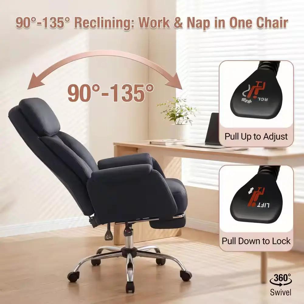 Big and Tall Velvet Footrest Office Chair in Black, Cross Legged Computer Desk Chair with Flip Adjustable Arms