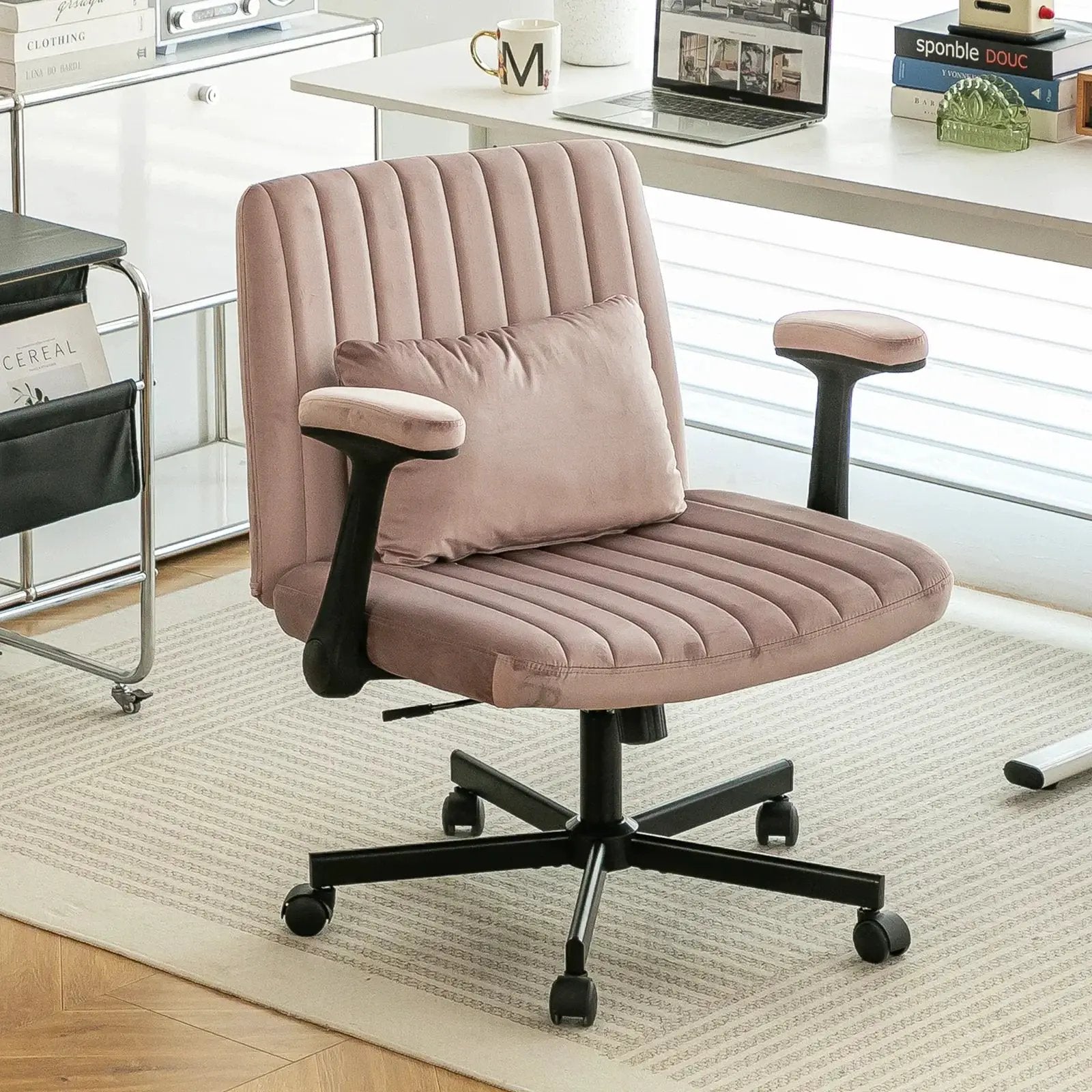 Dark Pink Velvet Criss Cross Armchair With Wheels For Home Office by Platinum-Level Office Chairs