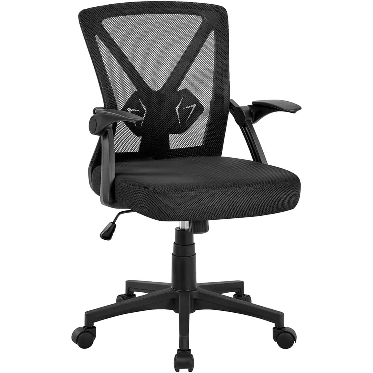 Yaheetech Mid-Back Mesh Task Office Desk Chair with Flip-Up Arms, Black | Breathable Mesh Back and Foam-Padded Seat for All-Day Comfort; Sturdy Metal Frame, Height Adjustable, and Easy to Assemble
