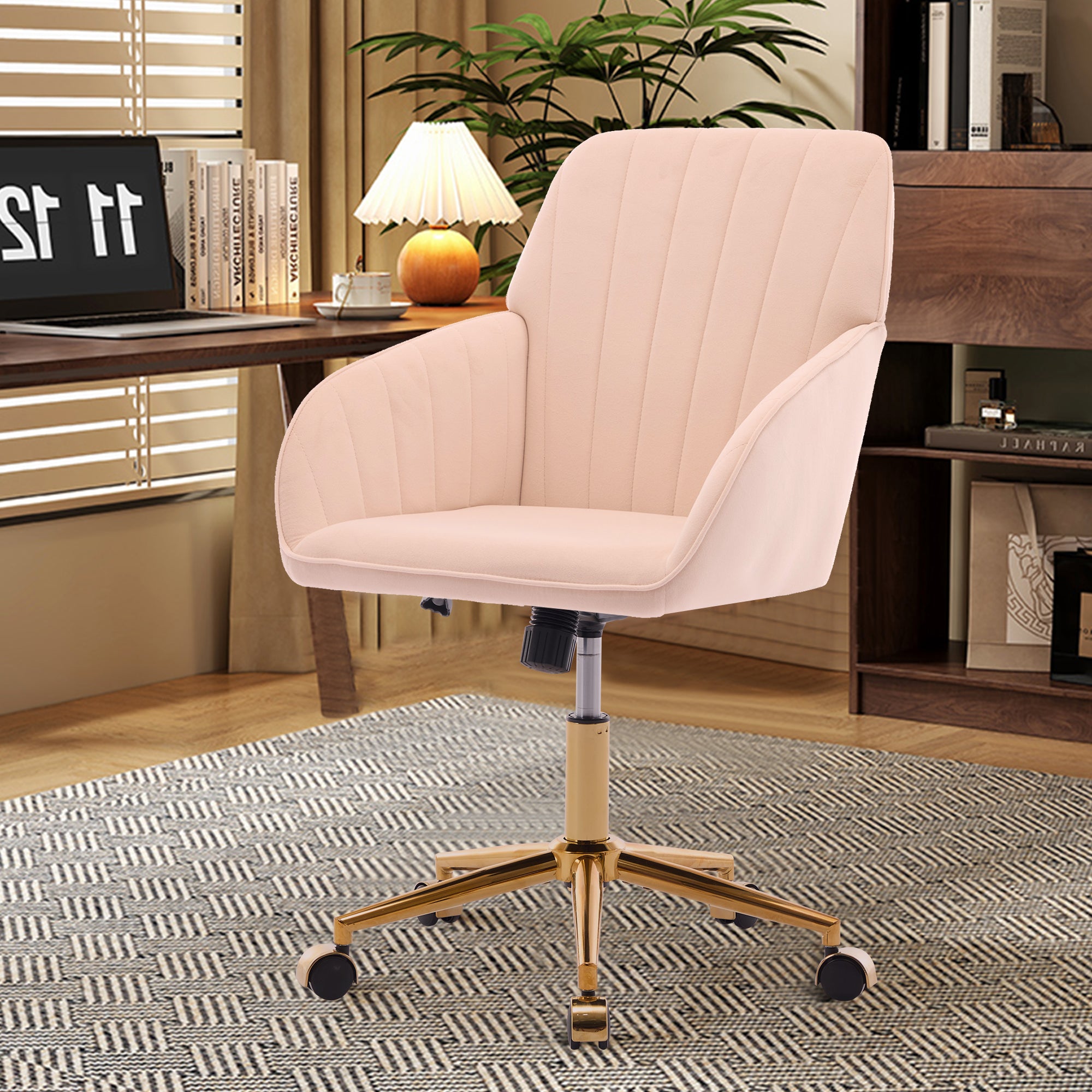 TY khaki velvet ergonomic office chair – view 5