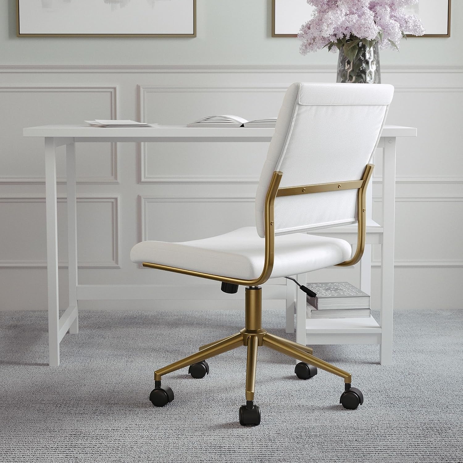 Martha Stewart Ivy Upholstered Office Chair, White
