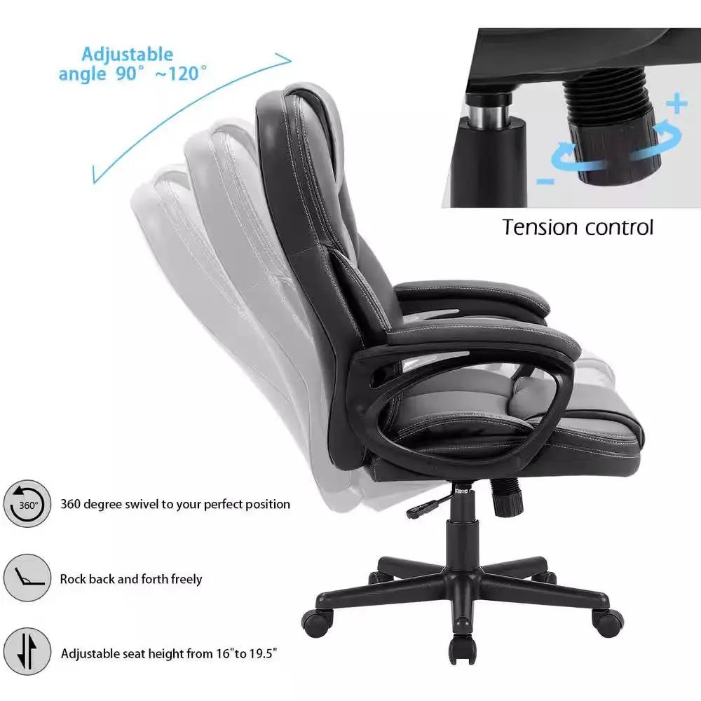 Big and Tall Black Leather High Back Executive Chair with Swivel Seat