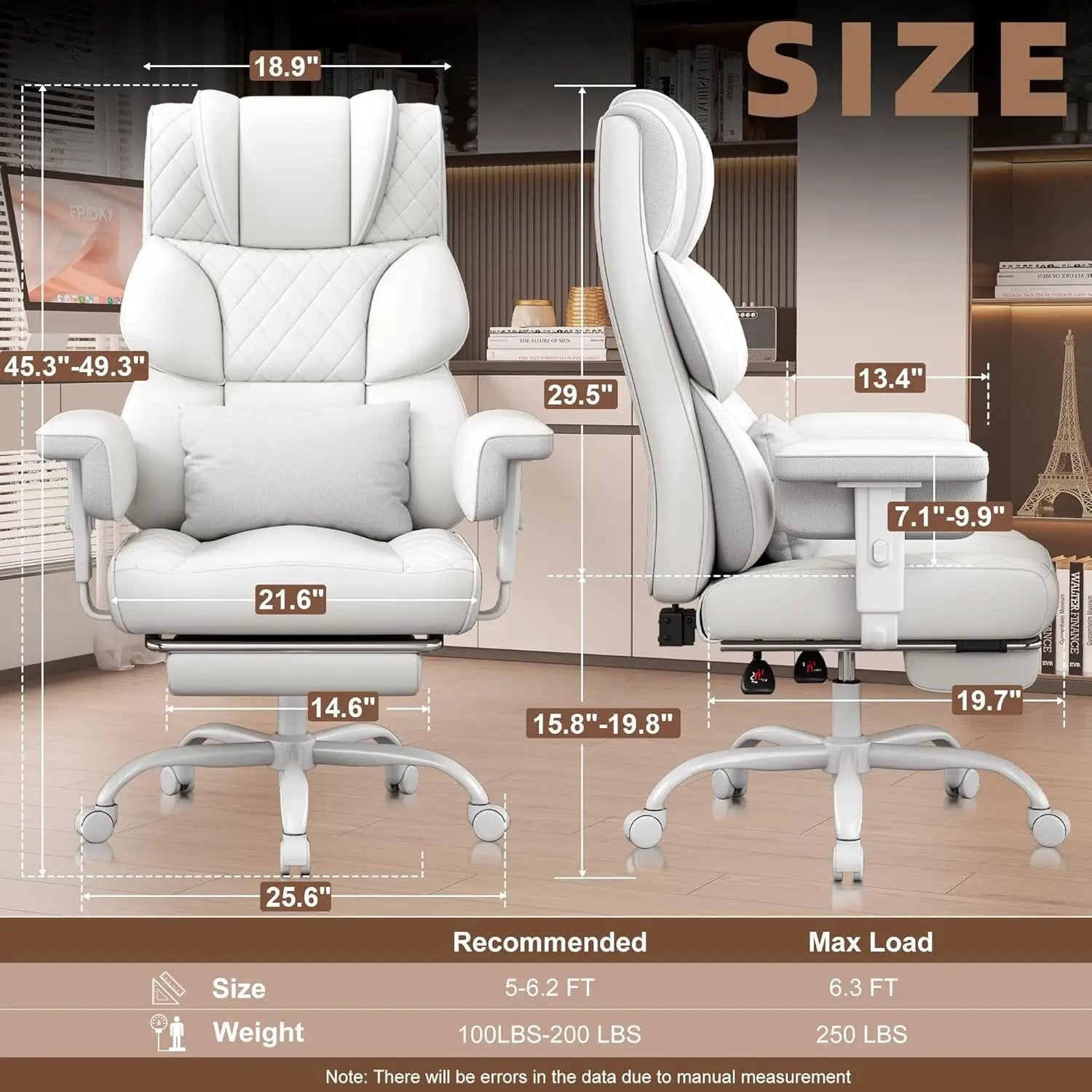 Vonesse big and tall ivory white office chair with ergonomic high back, adjustable armrests, lumbar support, and footrest in PU leather.