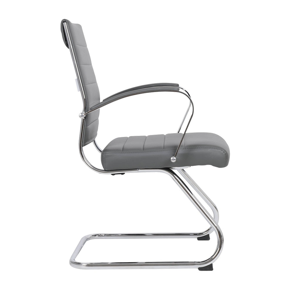 24 PCS Benmar Leather Upholstered Computer Office Chair with Sled Base, Padded Armrests for Home or Office - Grey