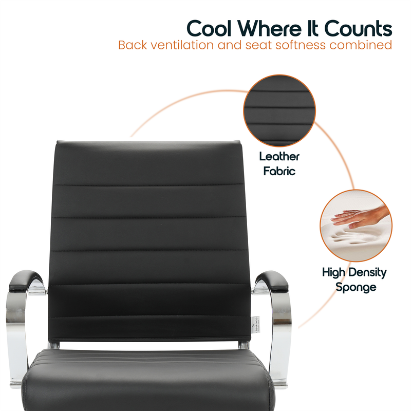 30 PCS Benmar Leather Office Desk Computer Chair with Ribbed Seat and Steel Frame - Black