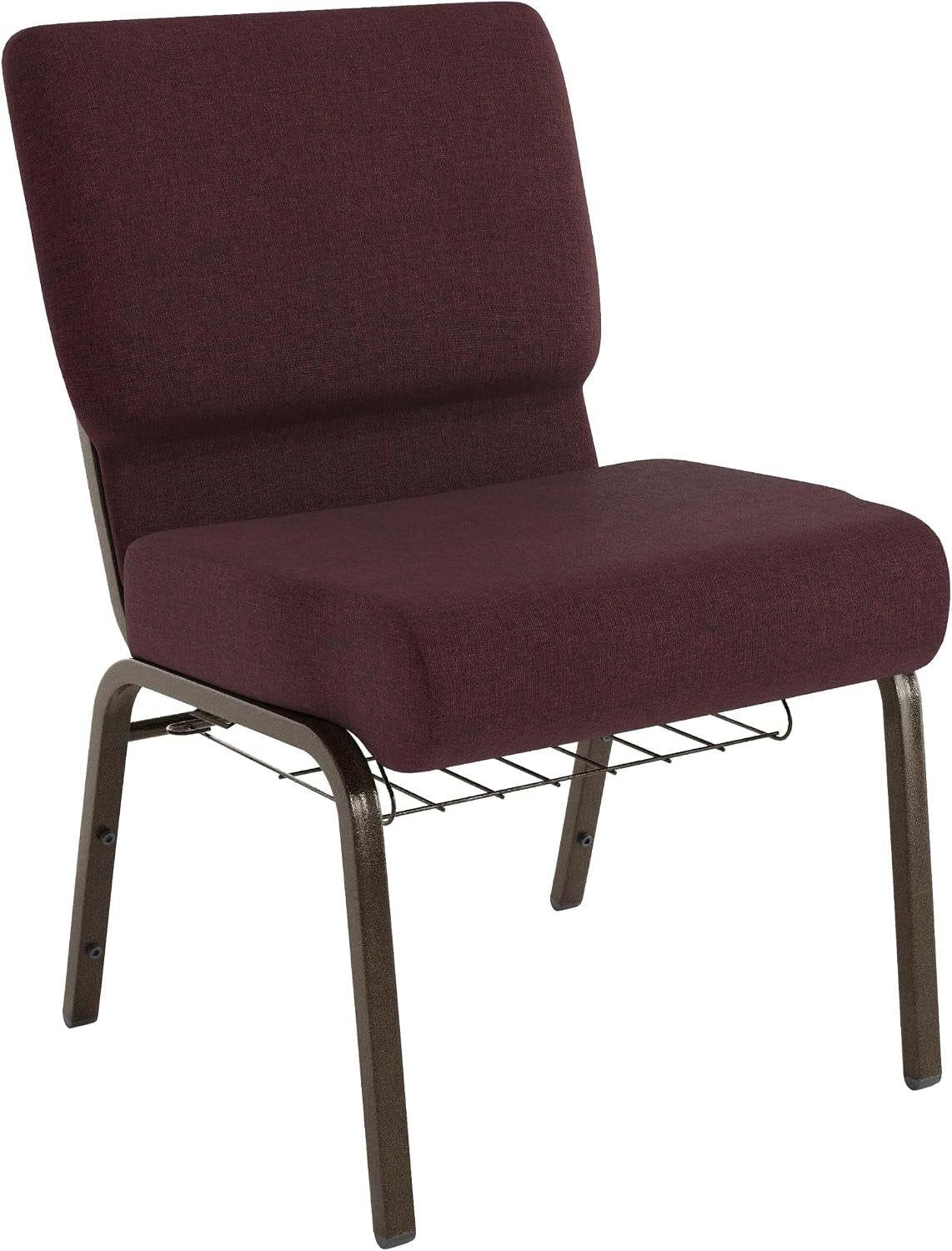 Flash Furniture HERCULES Series 21''W Church Chair in Plum Fabric with Cup Book Rack - Gold Vein Frame