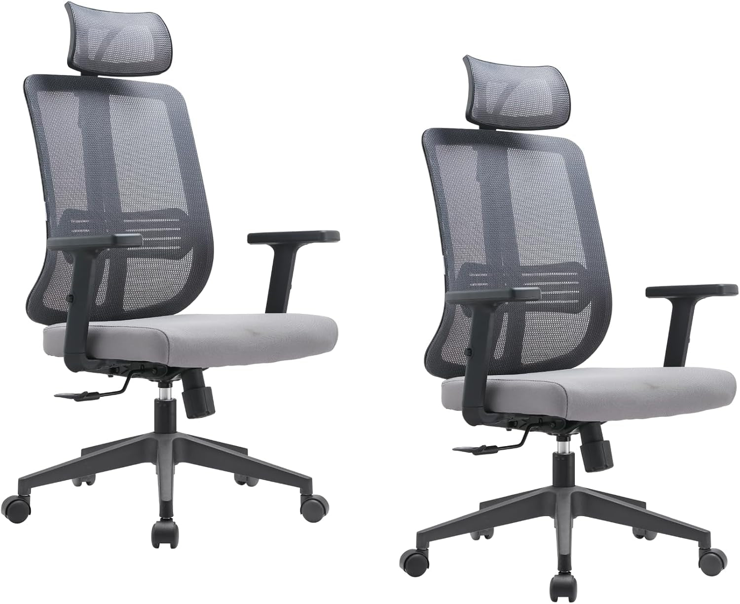 Leisuremod Office Chair, Adjustable Height Arm & Headrest, Upholstered Black Cotton Fabric Foam Filled Seat with White Mesh High Back, Modern Ergonomic Chair, 360 Degree Swivel & Tilt, Nift Series