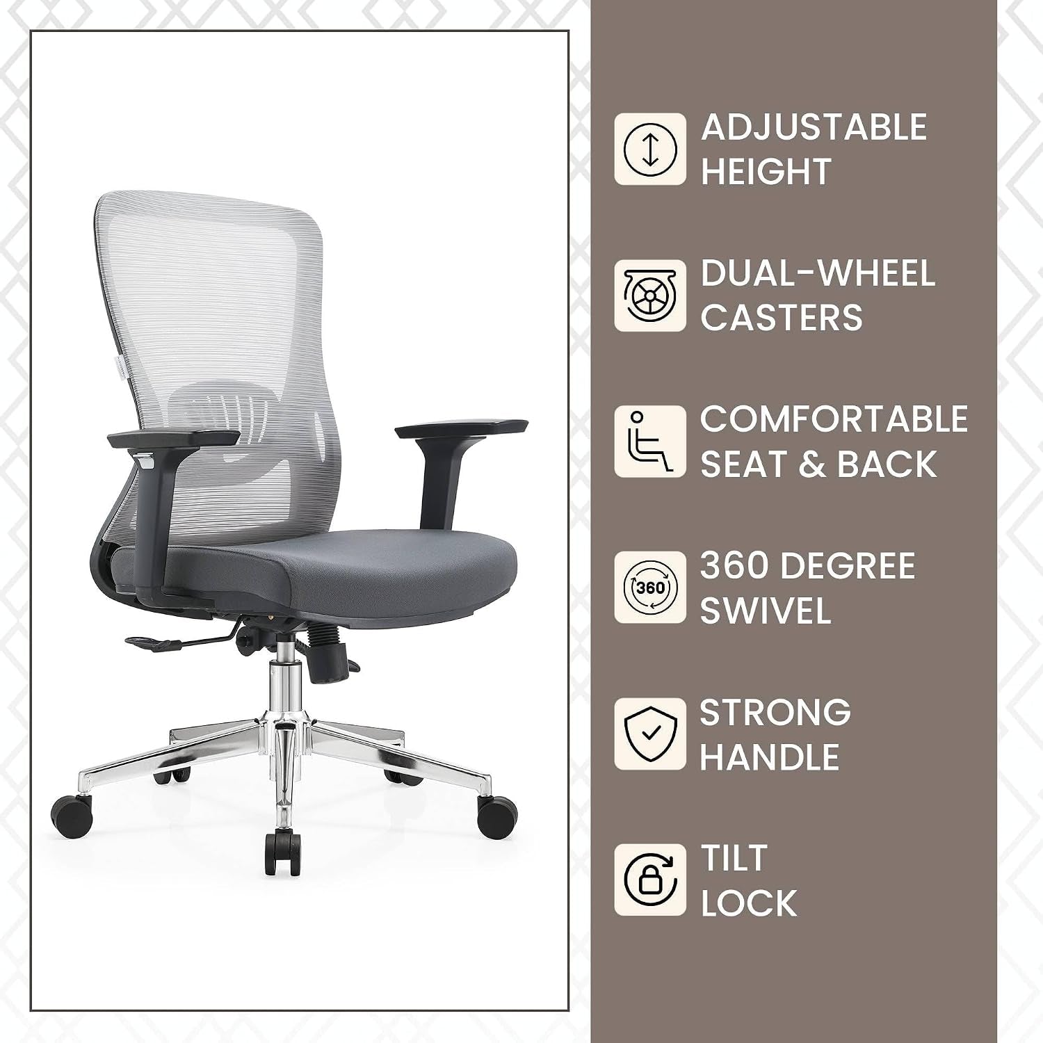 Leisuremod Ergonomic Office Chair Mid-Back Mesh Computer Adjustable Lumbar Support Conference Room Chair with Swivel and Tilt Adorit Series in Grey
