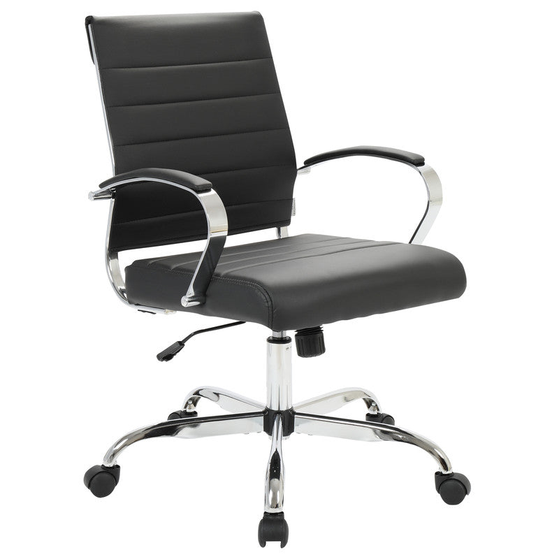 30 PCS Benmar Leather Office Desk Computer Chair with Ribbed Seat and Steel Frame - Black