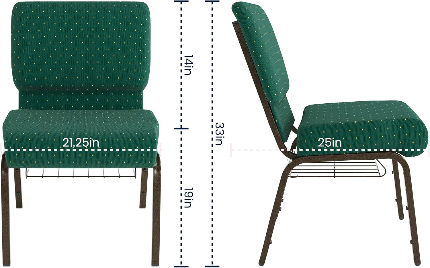 HERCULES hunter green church chair – view 3