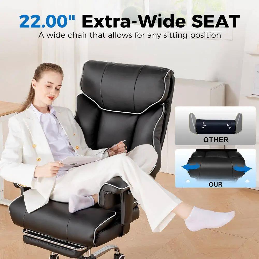 Big and Tall Faux Leather Office Chair Adjustable Height High Back Ergonomic Gaming Chair, Black and White