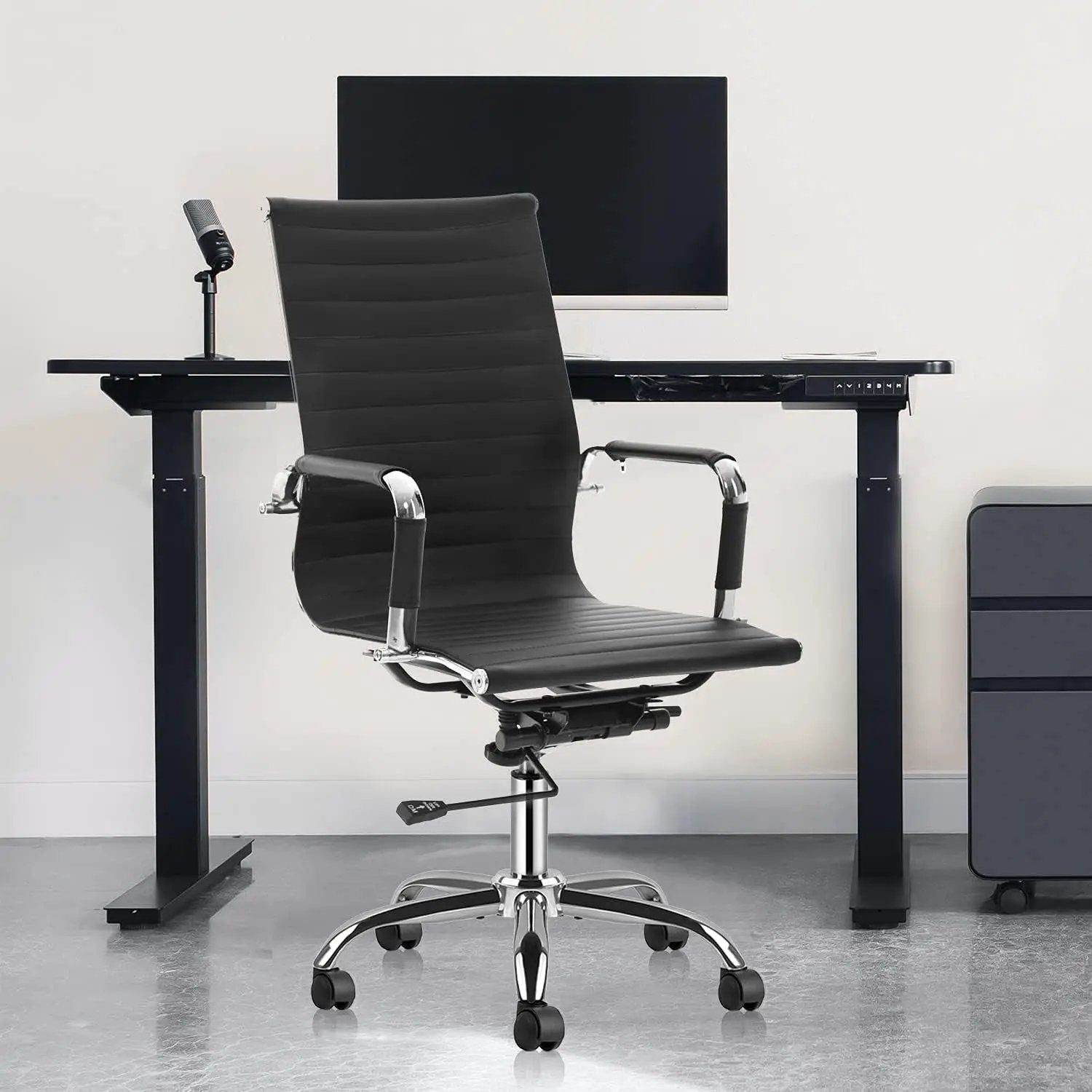 Mastery Mart office chair base replacement in silver, 5-star chrome pedestal with universal casters and gas lift