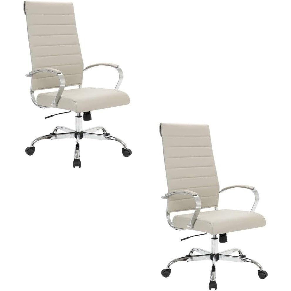 Leisuremod Benmar Modern High-Back Office Chair, 360-Degree Adjustable Swivel Task Furniture in Leather Upholstery with Ribbed Backrest for Home and Office
