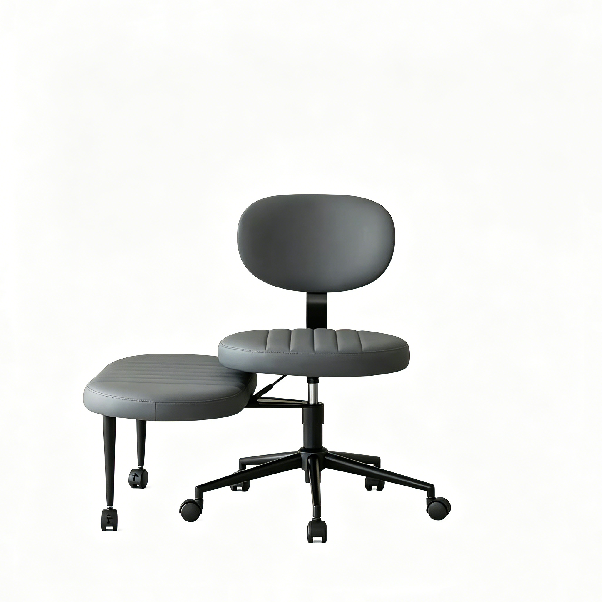 Cross Legged Ergonomic Chair, Grey Faux Fur, Swivel Base - Platinum-Level Office Chairs