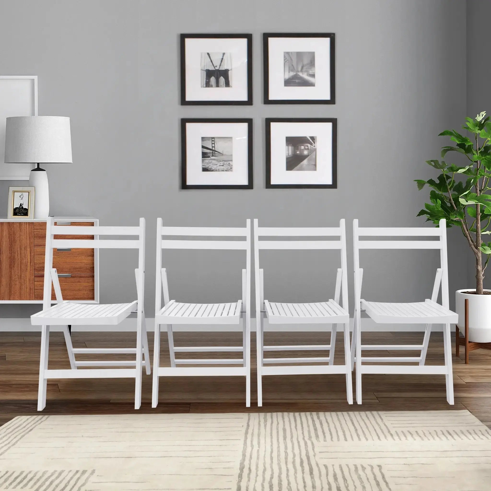 White Solid Wood Folding Chair Set - 4 Pack, Compact & Elegant - Platinum-Level Office Chairs