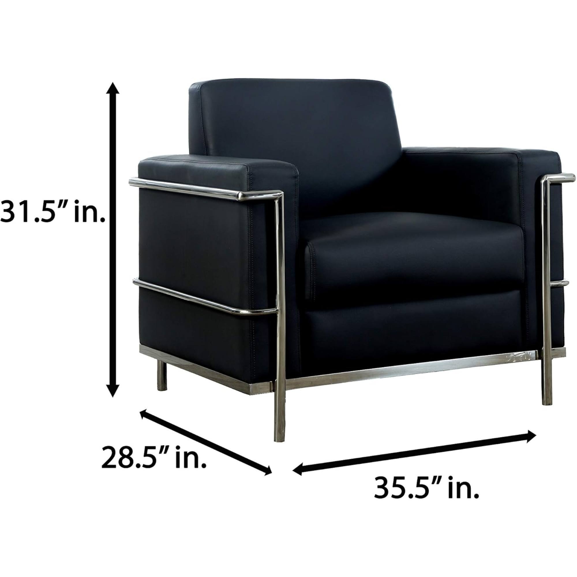 Black Faux Leather Accent Club Chair with Chrome Frame - dimensions