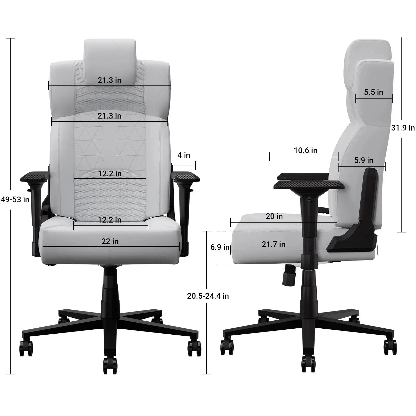 White Ergonomic Gaming Chair - PU Leather with Lumbar Support