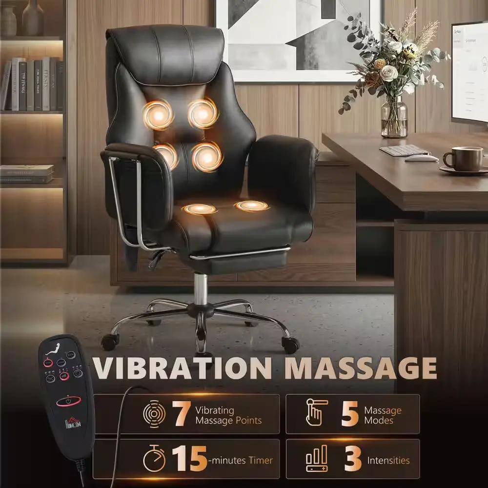 PU Leather 6-Point Vibration Reclining High Back Ergonomic Office Chair in Black with Adjustable Height
