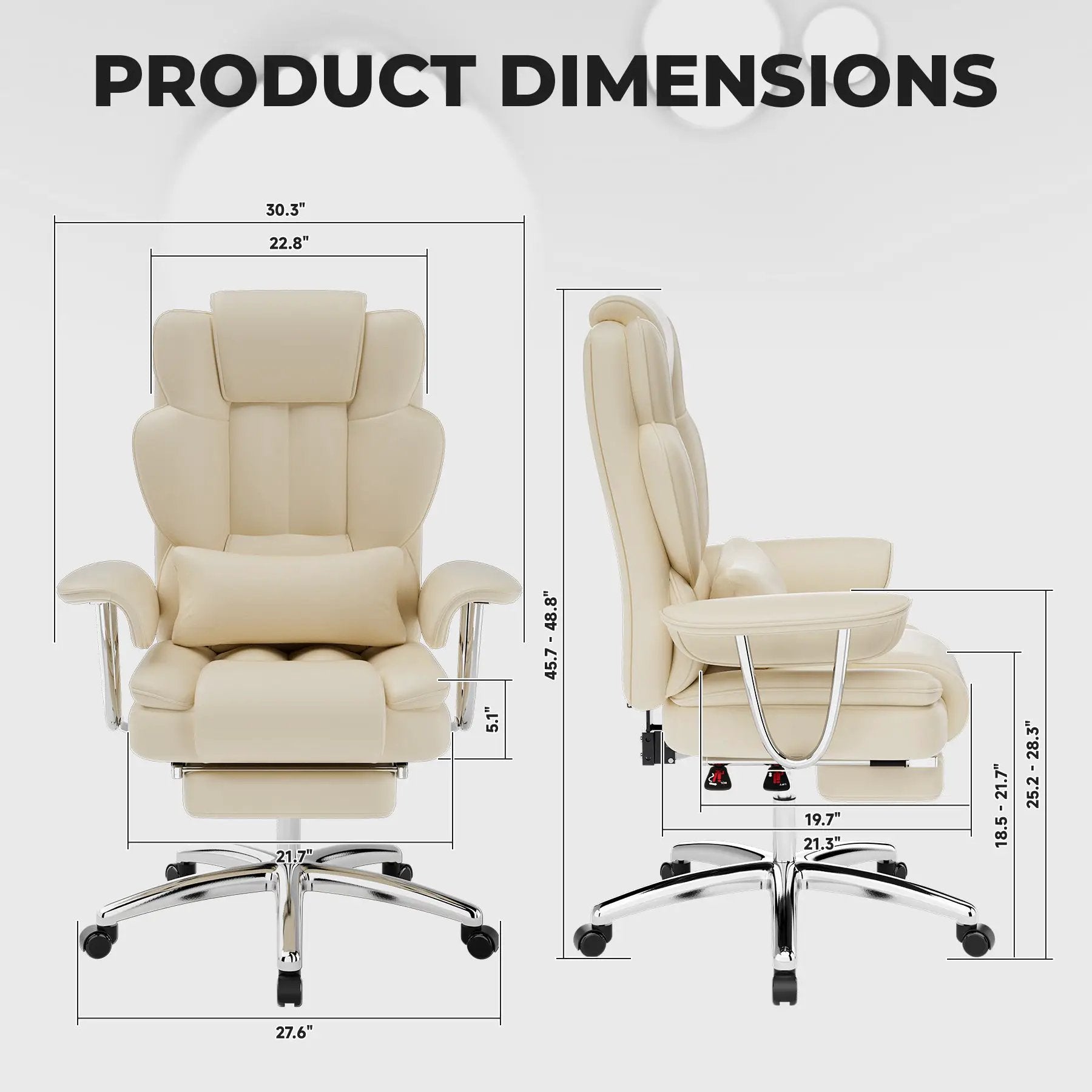Executive office chair in beige leather with footrest and ergonomic high back