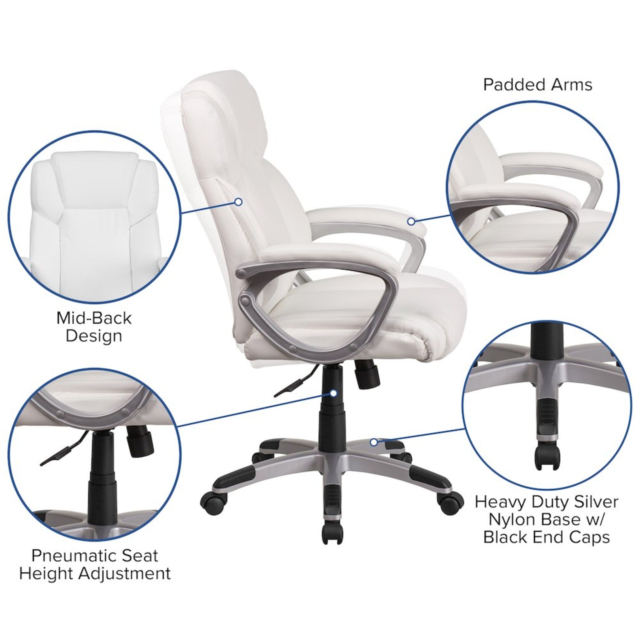 Mid-Back White LeatherSoft Executive Swivel Office Chair
