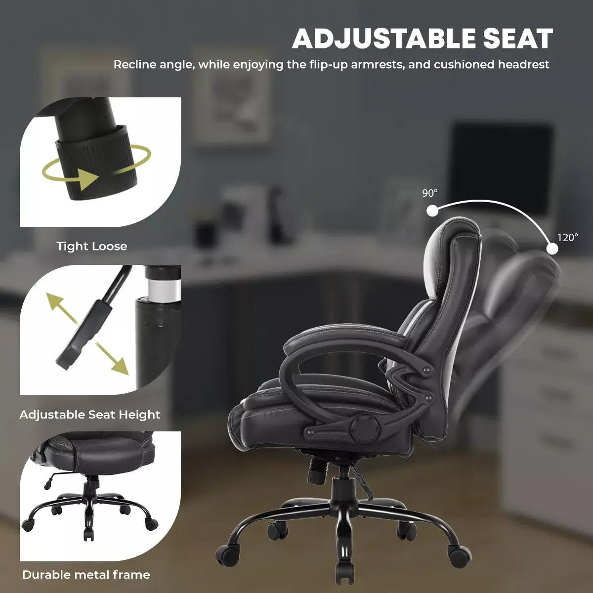 FDW Big and Tall Office Chair for Maximum Comfort 400Lbs Wide Seat Computer Chair Heavy Duty Construction, Black