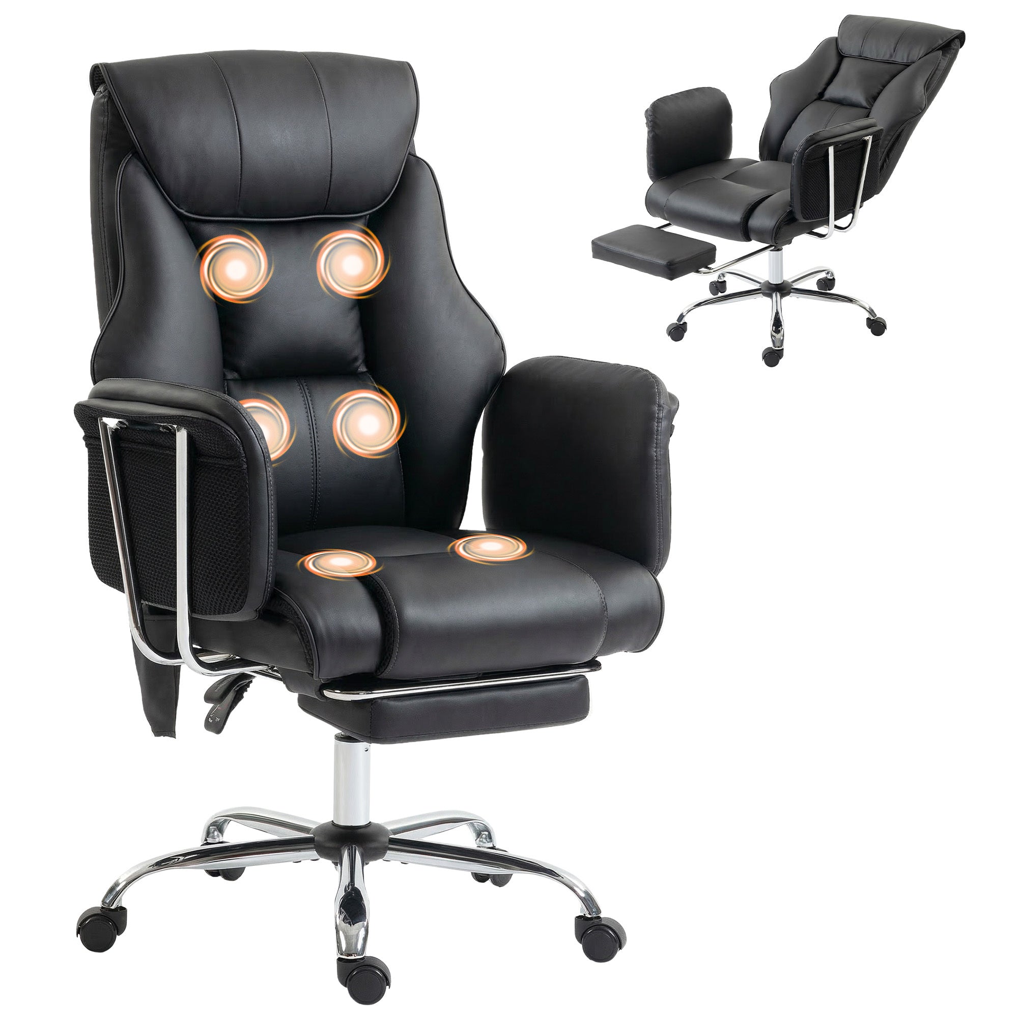 HOMCOM Black PU Leather Swivel Massage Recliner Chair - Platinum-Level Office Chairs
