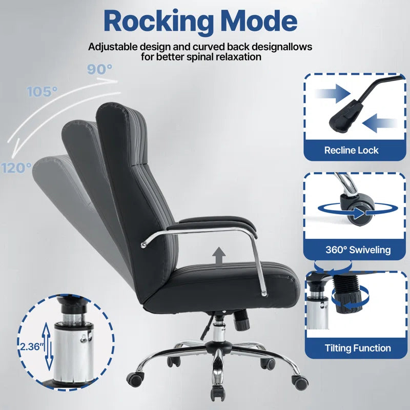 Ergonomic Tufted Faux Leather Executive Office Chair with High Back