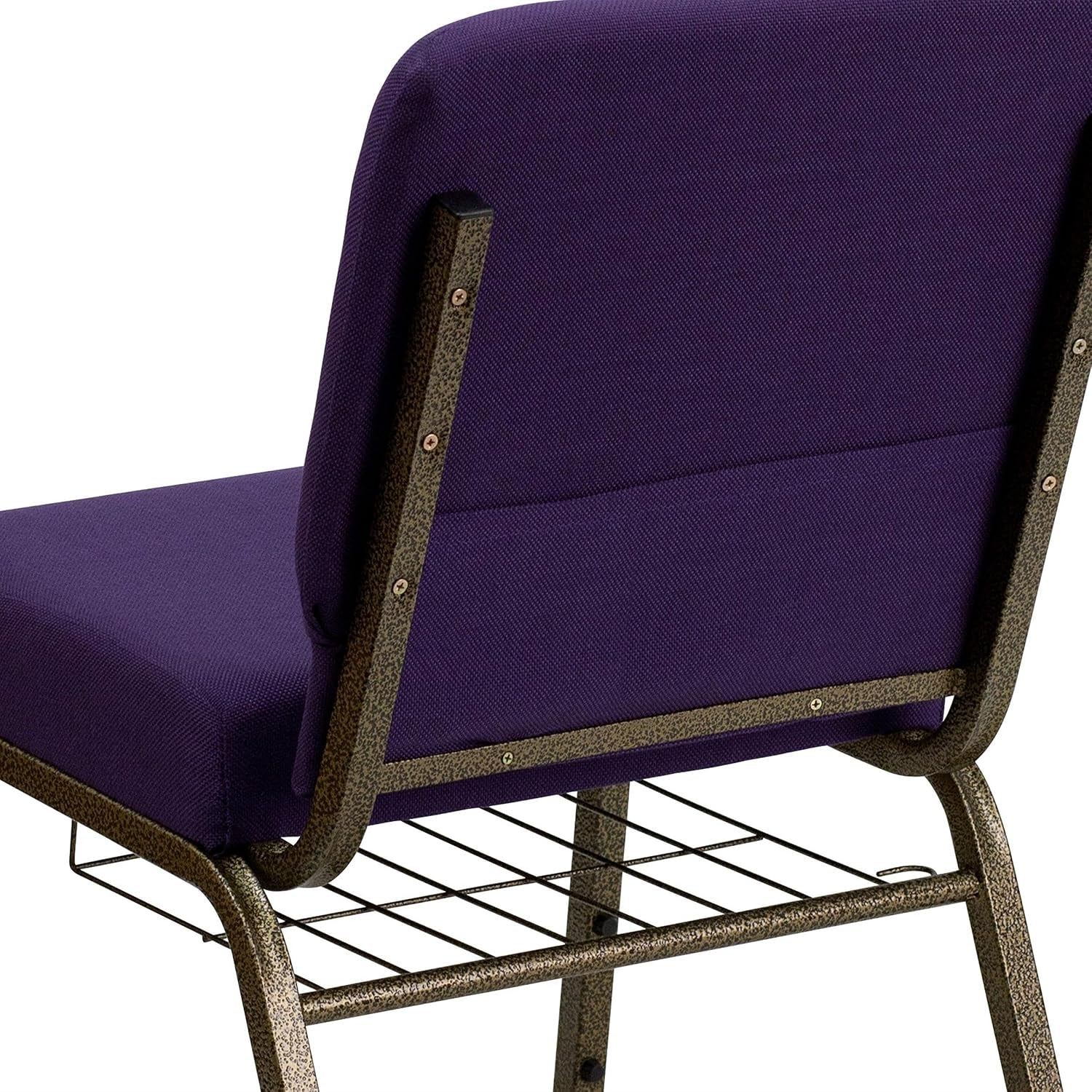 Flash Furniture HERCULES Series 21''W Church Chair in Royal Purple Fabric with Cup Book Rack - Gold Vein Frame