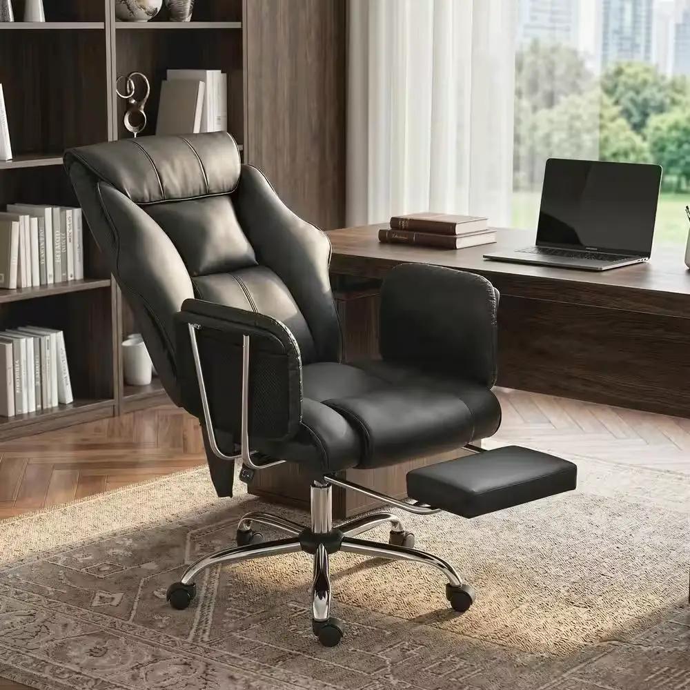 PU Leather 6-Point Vibration Reclining High Back Ergonomic Office Chair in Black with Adjustable Height