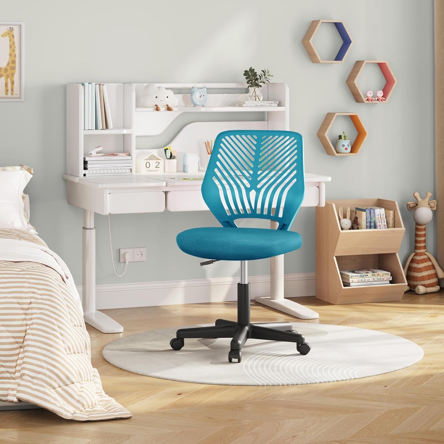 Yaheetech Small Desk Chair, Armless Adjustable Swivel Seat, Turquoise | Padded Mesh Seat and Ventilated Resin Back, Compact Armless Frame Rolls and Adjusts for Study and Small Desks, Holds 300 Lb.