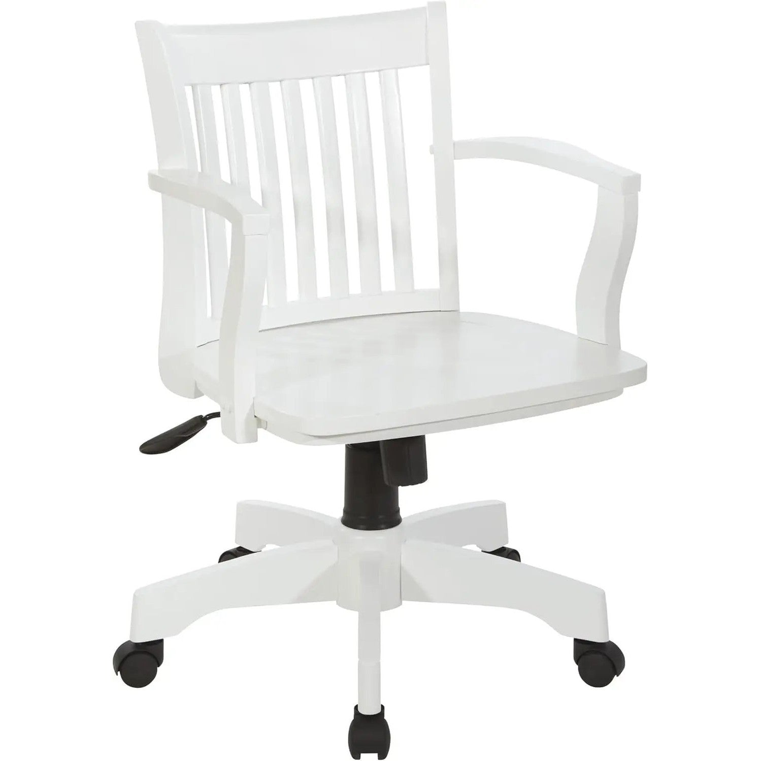 Office Star white wood banker-style office chair with adjustable height, locking tilt, heavy-duty base