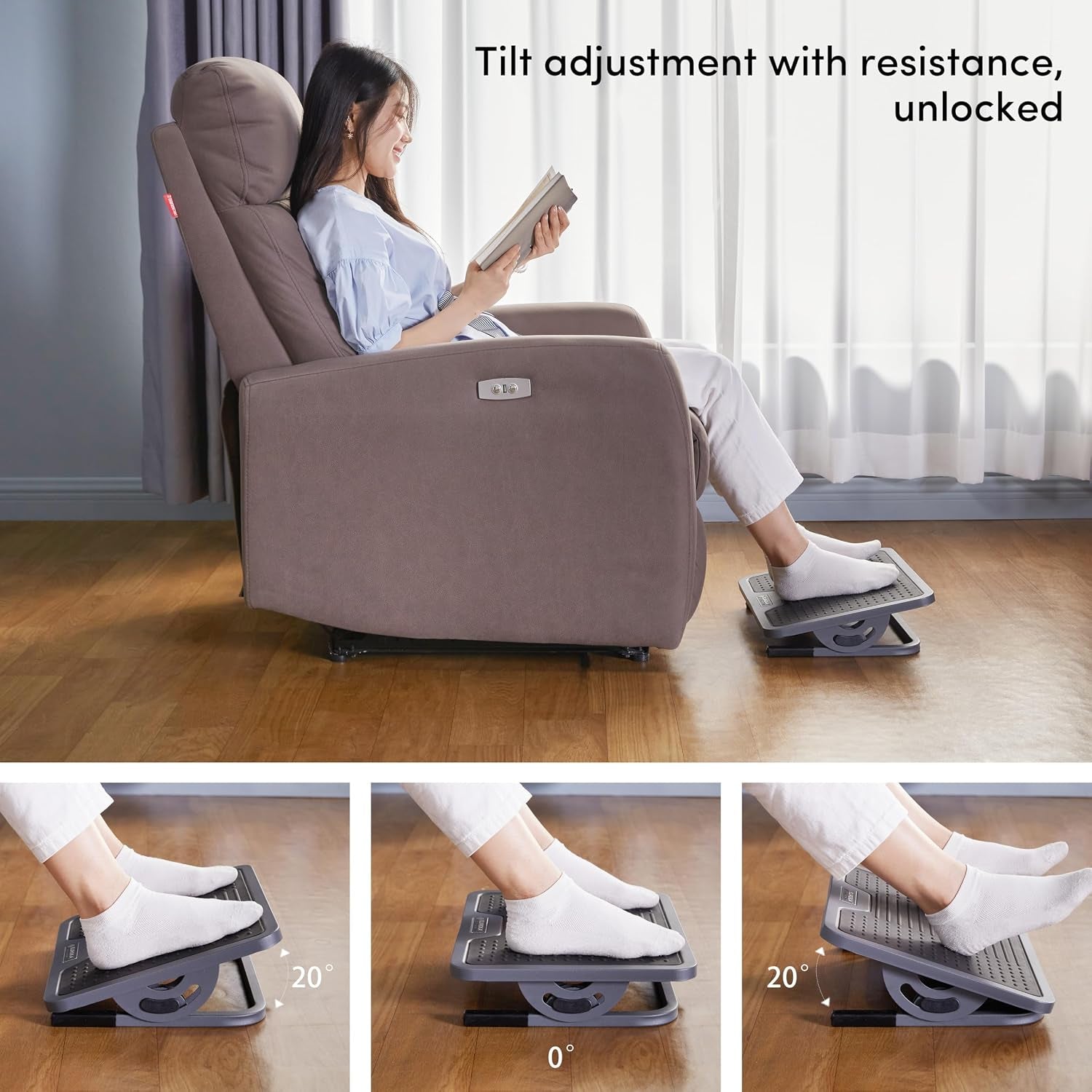 EUREKA ERGONOMIC Tilt Adjustable Footrest, Foot Rest for under Desk at Work with Massage Surface, Office Foot Rest under Desk with 20 Degree Tilt No Locking, Metal Frame | 20° Tilt Adjustable Foot Rest with Massage Surface and Sturdy Metal Frame, Designed for Ergonomic under Desk Support