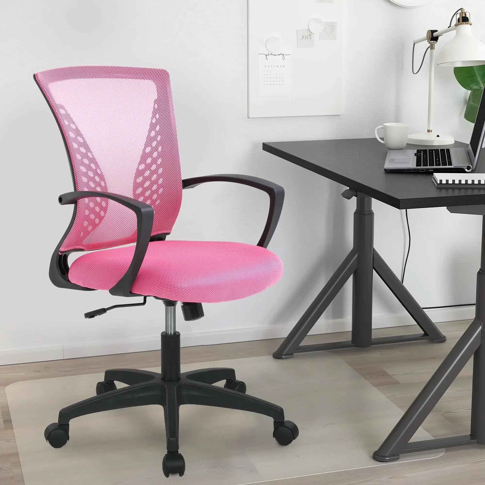 Paylesshere Ergonomic Office Chair with Lumbar Support, Adjustable Height, Swivel Casters, Pink, 1 Pack