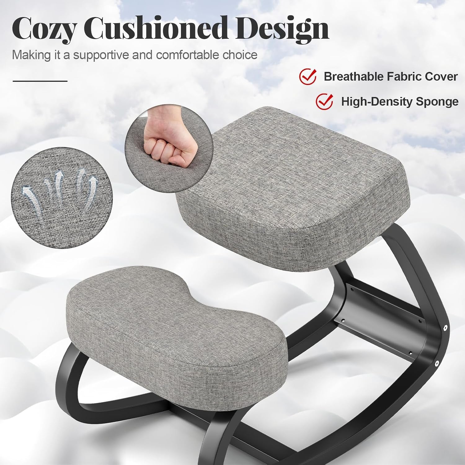 GIANTEX Ergonomic Kneeling Desk Chair, Upright Posture Chair with Cushion & Solid Wood Frame, Natural Relief for Neck or Back Pain, Wooden Knee Chair for Home Office (1)