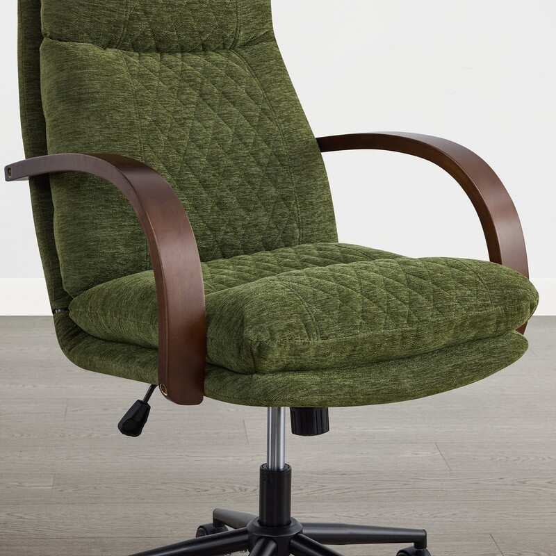 Upholstered Swivel Office Chair with Wood Arms