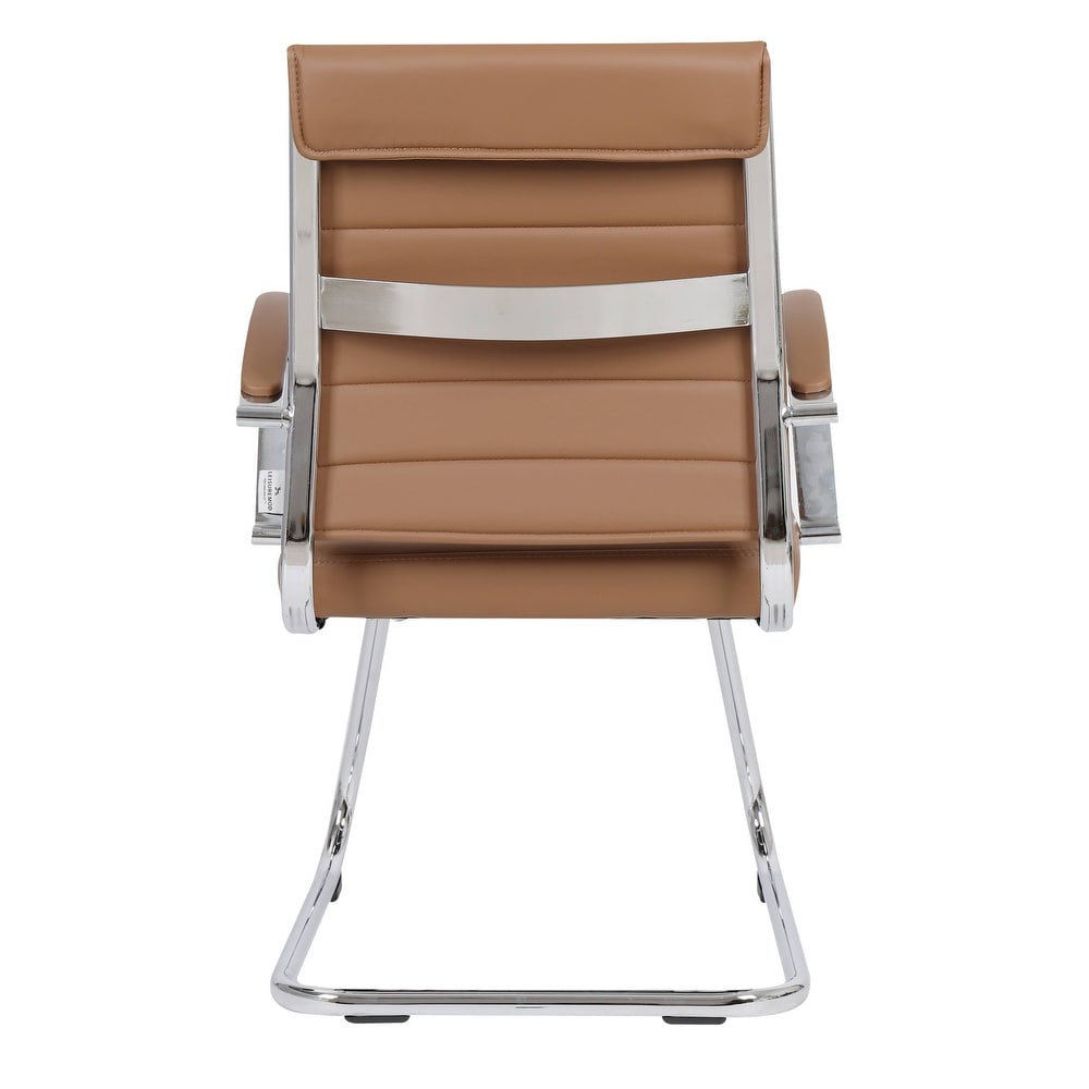 24 PCS Benmar Leather Upholstered Computer Office Chair with Sled Base, Padded Armrests for Home or Office - Light Brown