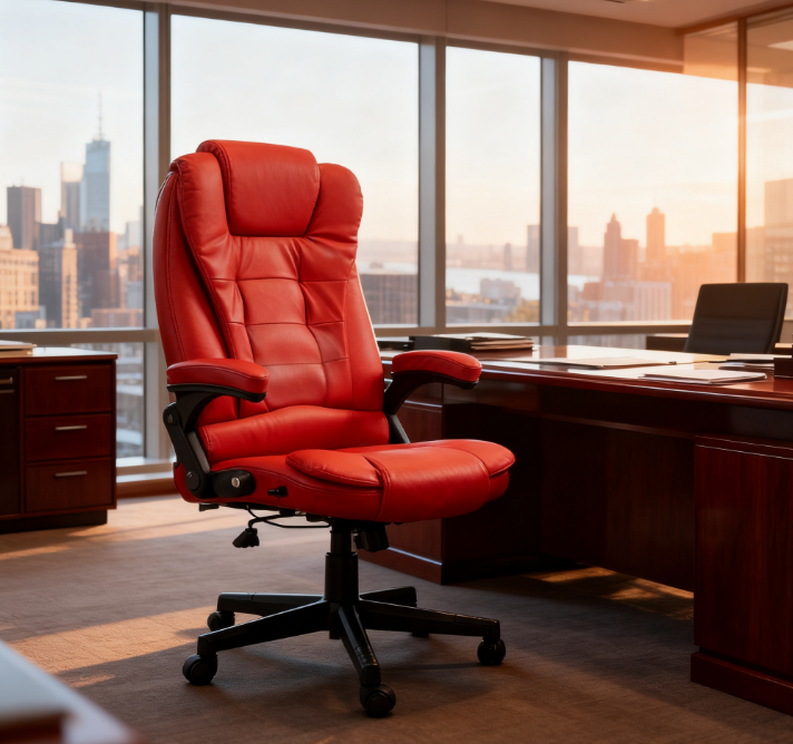Red Faux Leather Heated Reclining Massage Office Chair - Platinum-Level Office Chairs
