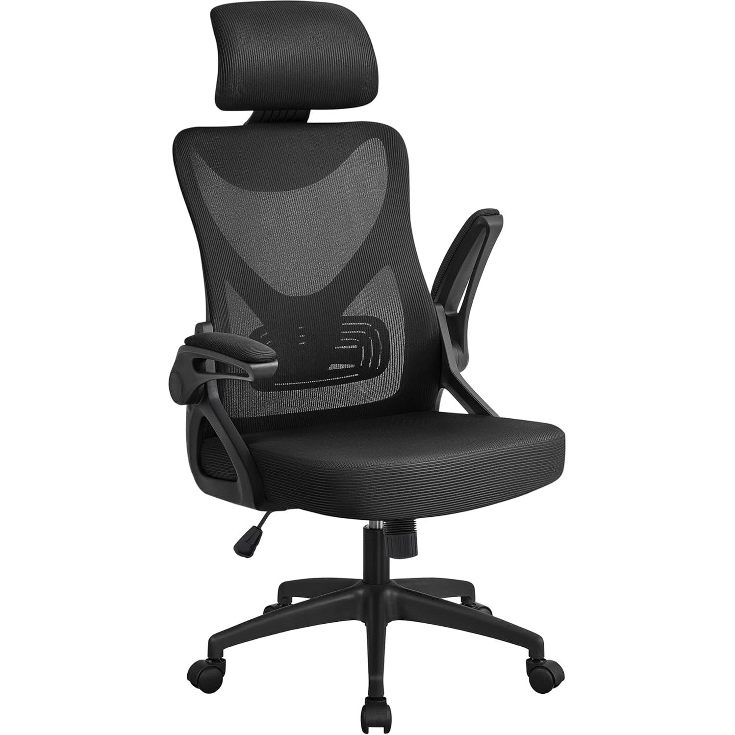 Yaheetech Ergonomic Office Chair with Headrest, Lumbar Support, Black | Breathable Mesh High-Back Adjustable Headrest, Padded Seat, and Flip-Up Armrests Supports Your Back and Neck, Holds 300Lb