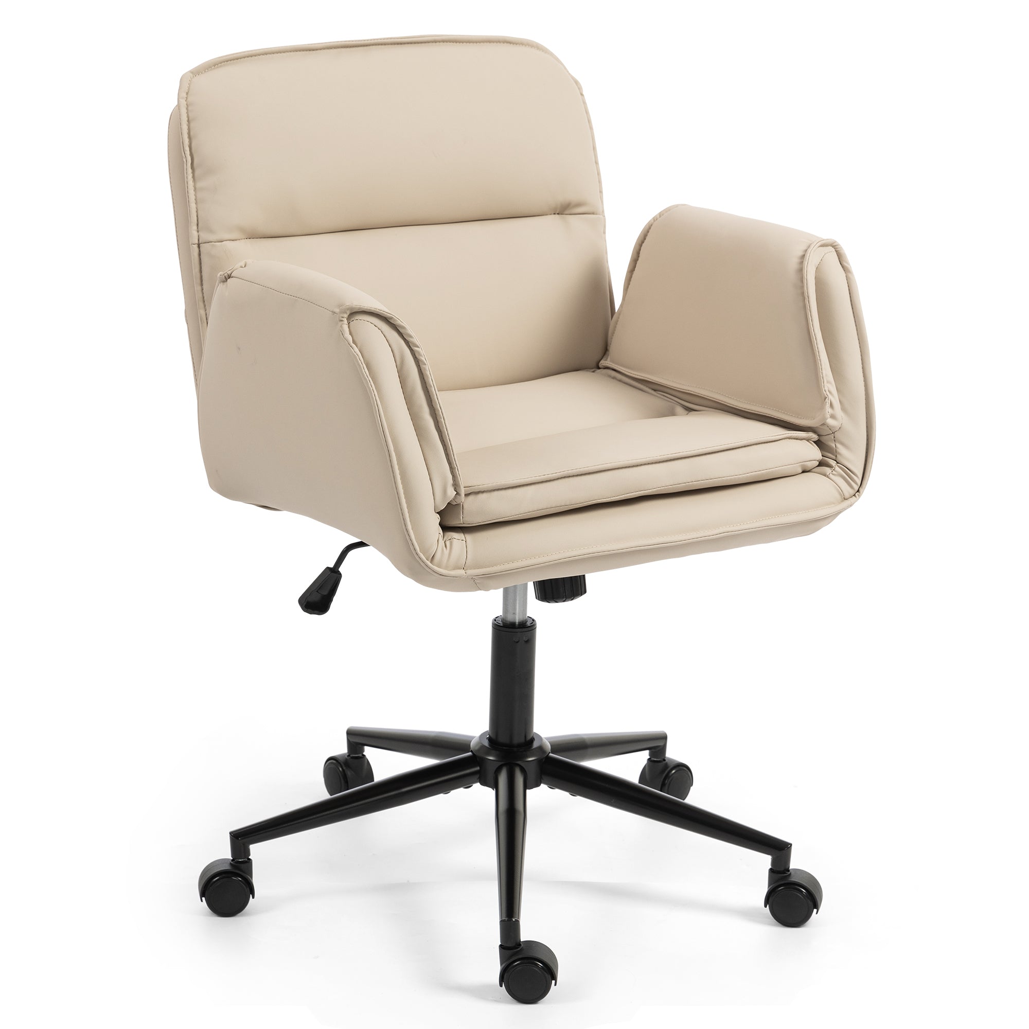 Beige PU Ergonomic Office Desk Chair With Adjustable Armrests - Platinum-Level Office Chairs