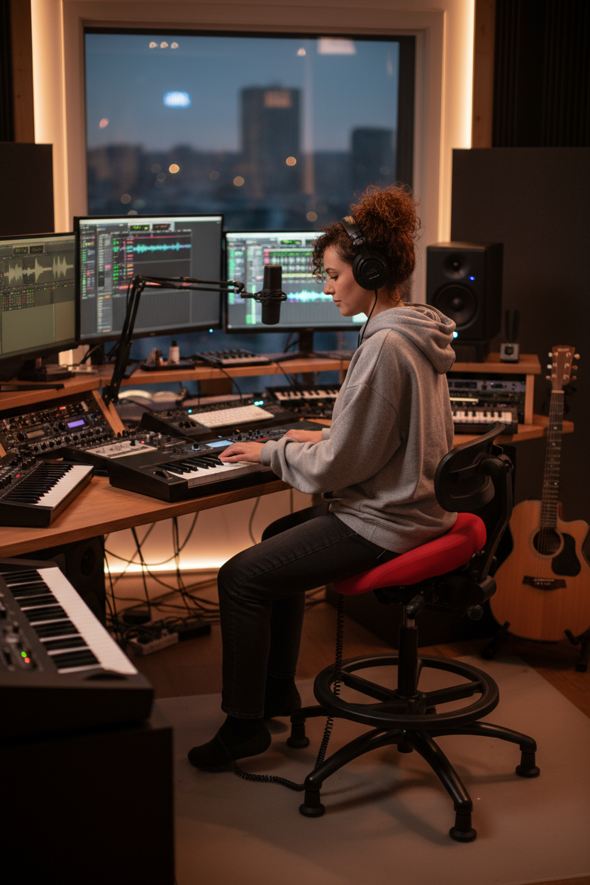 ErgoLab Performer Stealth Studio Stool with Backrest - Platinum-Level Office Chairs