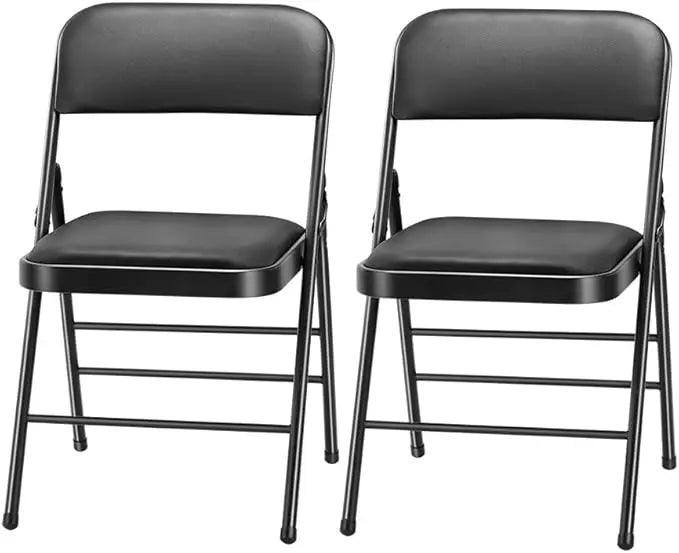Pack of 2 Fabric Vinyl Steel Frame Foam Padded Folding Chairs Gray - Platinum-Level Office Chairs
