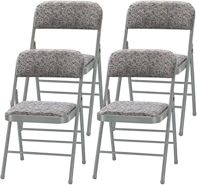 Pack of 2 Fabric Vinyl Steel Frame Foam Padded Folding Chairs Gray - Platinum-Level Office Chairs