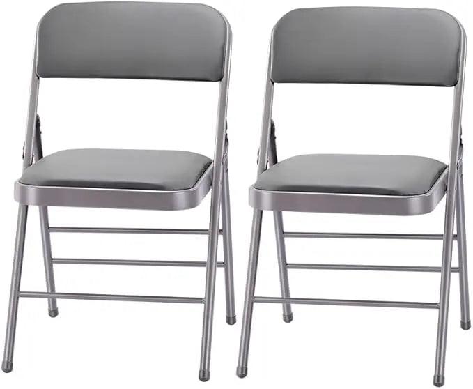 Pack of 2 Fabric Vinyl Steel Frame Foam Padded Folding Chairs Gray - Platinum-Level Office Chairs