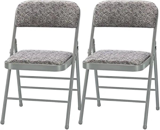 Pack of 2 Fabric Vinyl Steel Frame Foam Padded Folding Chairs Gray - Platinum-Level Office Chairs