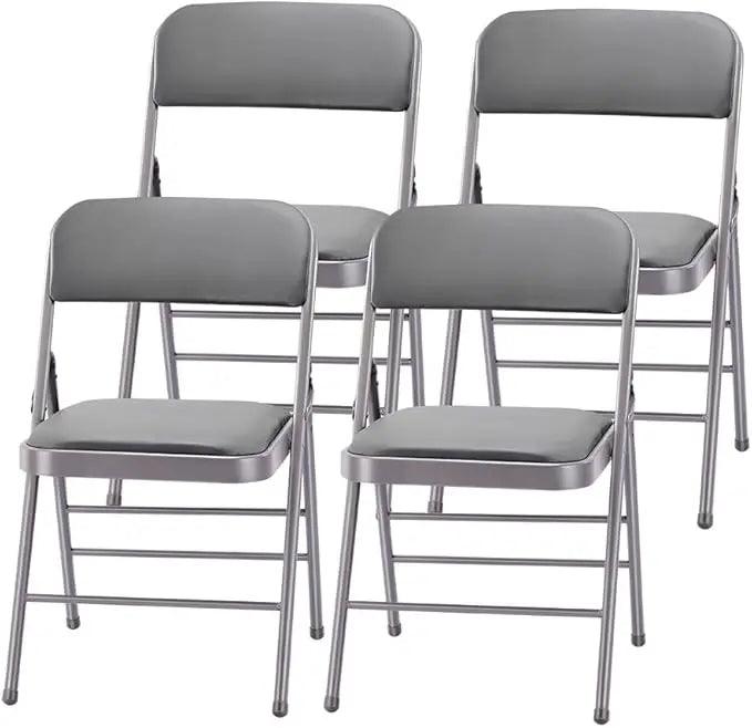Pack of 2 Fabric Vinyl Steel Frame Foam Padded Folding Chairs Gray - Platinum-Level Office Chairs