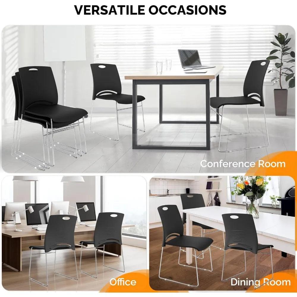 Stacking Chairs Set of 4 Stackable Office Chairs with Metal Base - Platinum-Level Office Chairs