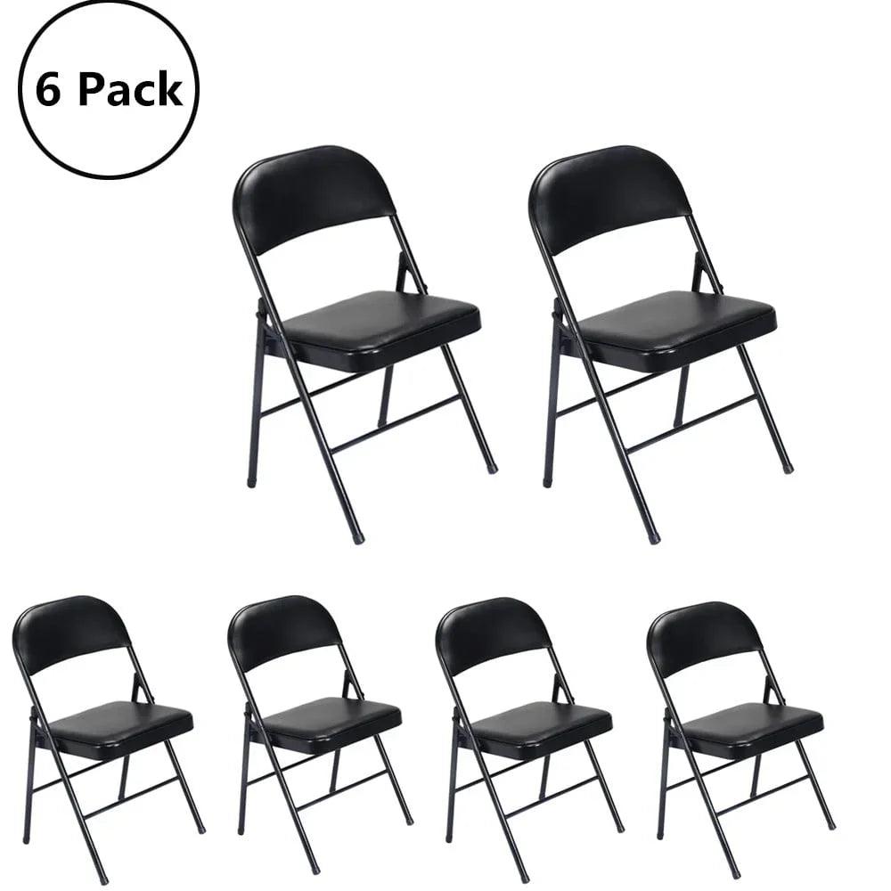 6 Pack Folding Chairs Cushioned Padded Seat for Home Office Party Black - Platinum-Level Office Chairs